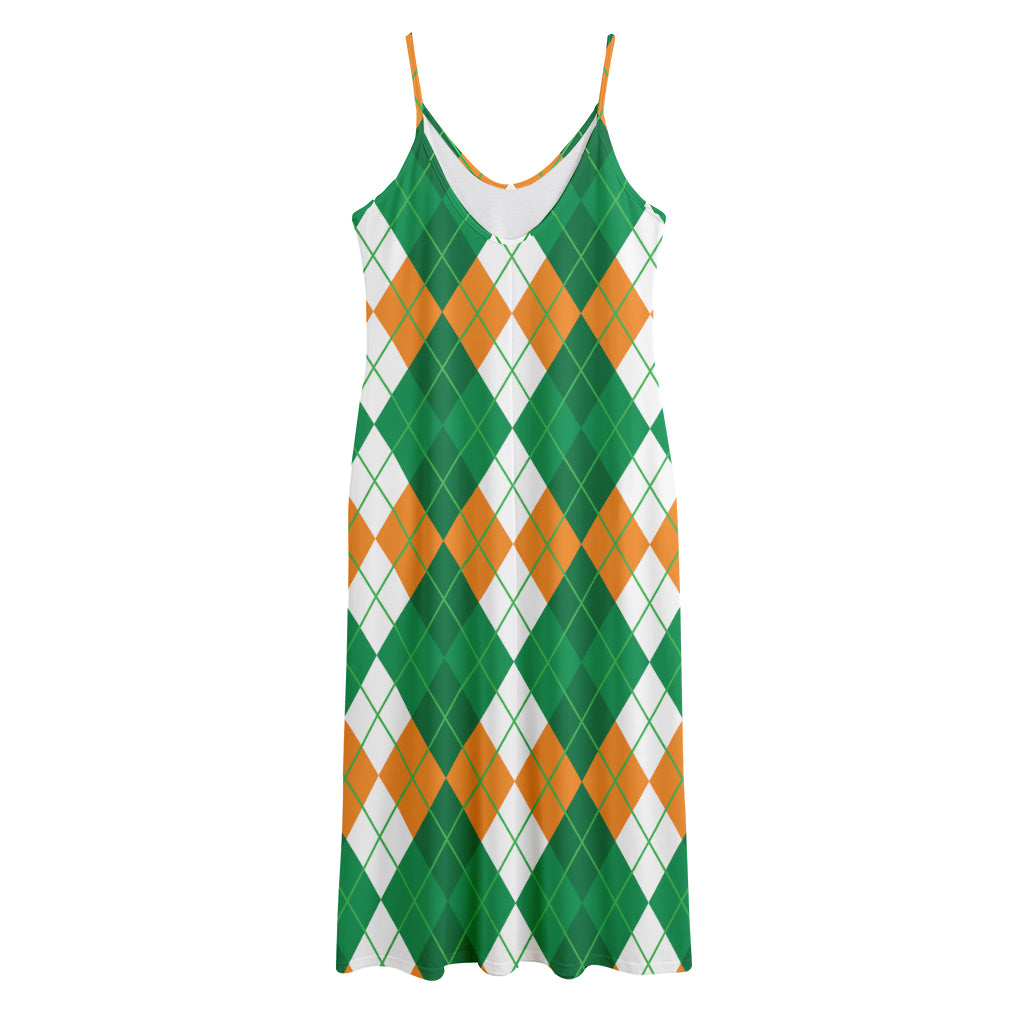 Green Orange And White Argyle Print Jersey Midi Cami Dress