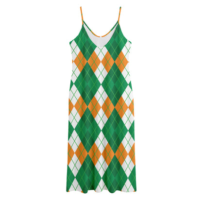 Green Orange And White Argyle Print Jersey Midi Cami Dress
