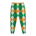 Green Orange And White Argyle Print Jogger Pants