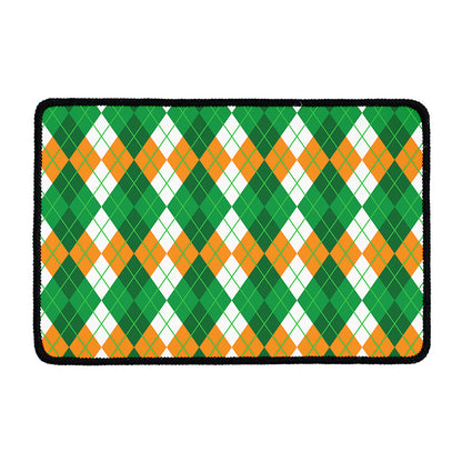 Green Orange And White Argyle Print Kitchen Mat