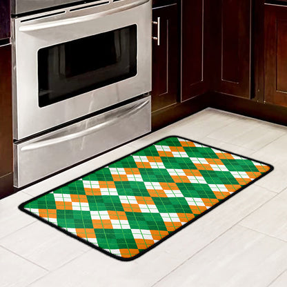 Green Orange And White Argyle Print Kitchen Mat