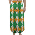 Green Orange And White Argyle Print Lantern Pants
