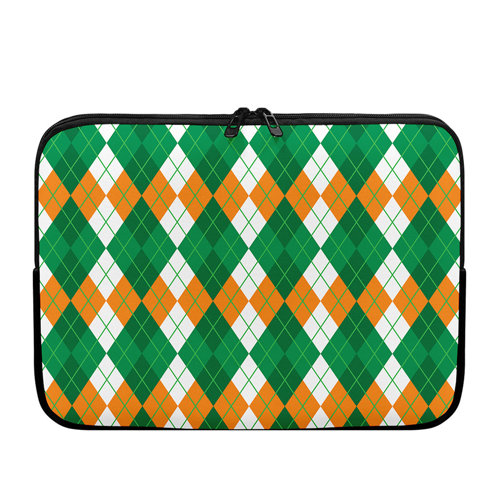 Green Orange And White Argyle Print Laptop Sleeve