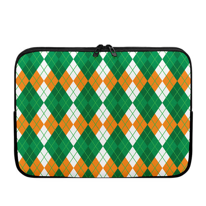 Green Orange And White Argyle Print Laptop Sleeve