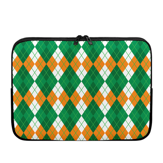 Green Orange And White Argyle Print Laptop Sleeve