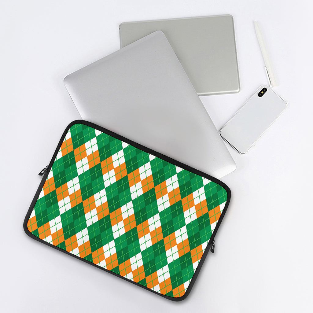 Green Orange And White Argyle Print Laptop Sleeve