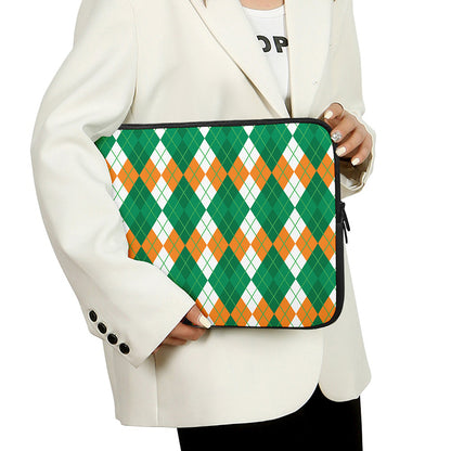 Green Orange And White Argyle Print Laptop Sleeve