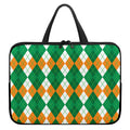 Green Orange And White Argyle Print Laptop Sleeve With Handle