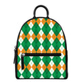 Green Orange And White Argyle Print Leather Backpack
