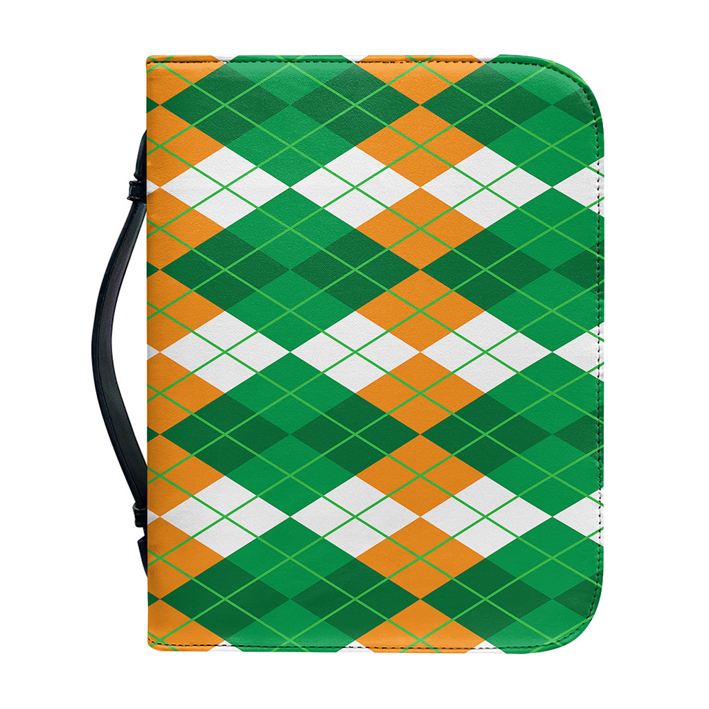 Green Orange And White Argyle Print Leather Bible Cover