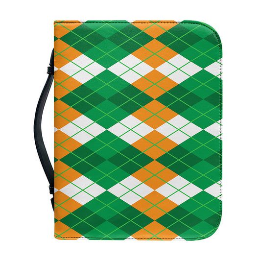 Green Orange And White Argyle Print Leather Bible Cover