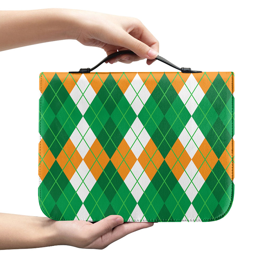 Green Orange And White Argyle Print Leather Bible Cover
