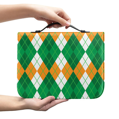Green Orange And White Argyle Print Leather Bible Cover