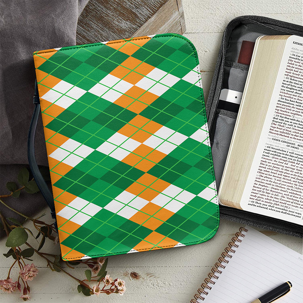Green Orange And White Argyle Print Leather Bible Cover