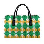 Green Orange And White Argyle Print Leather Duffle Bag