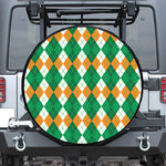 Green Orange And White Argyle Print Leather Spare Tire Cover