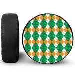Green Orange And White Argyle Print Leather Spare Tire Cover