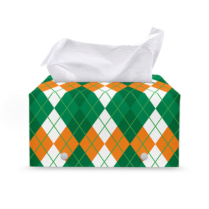 Green Orange And White Argyle Print Leather Tissue Box Cover