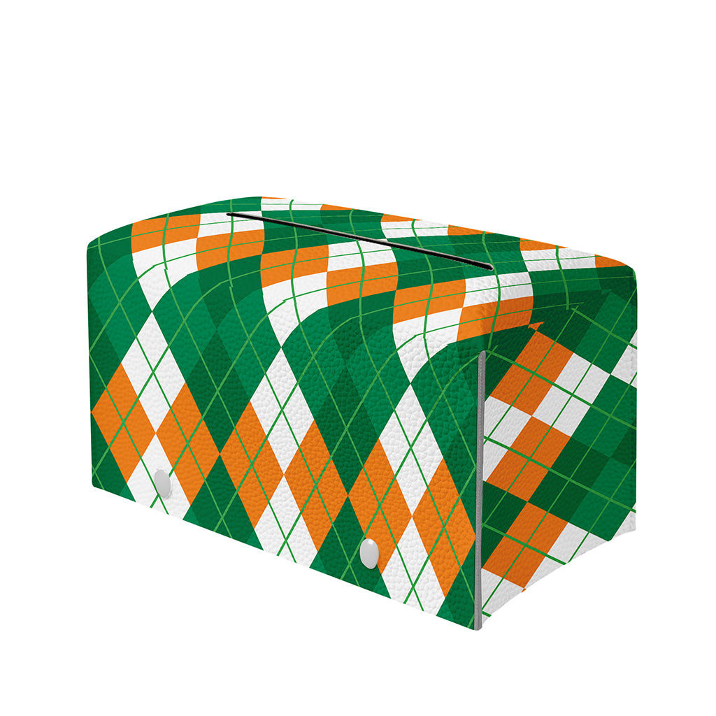 Green Orange And White Argyle Print Leather Tissue Box Cover