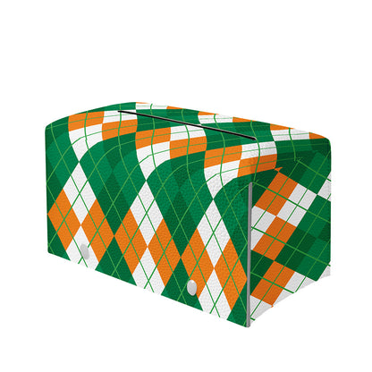 Green Orange And White Argyle Print Leather Tissue Box Cover