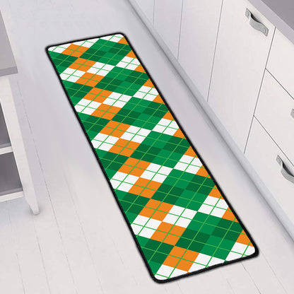 Green Orange And White Argyle Print Long Kitchen Mat