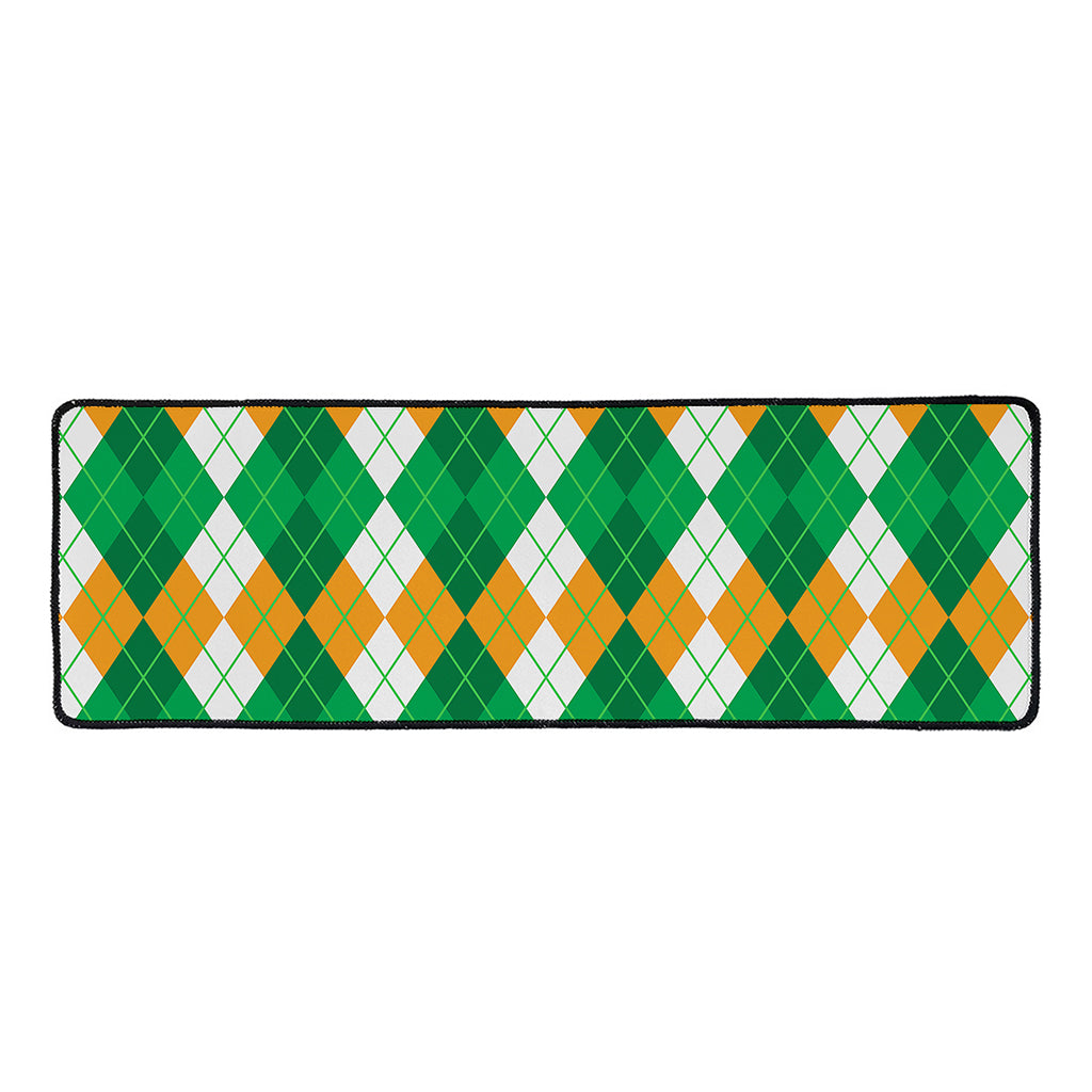 Green Orange And White Argyle Print Long Kitchen Mat