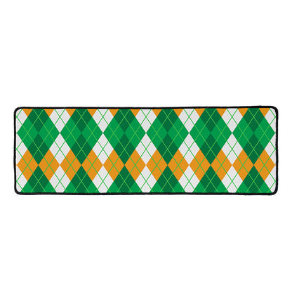 Green Orange And White Argyle Print Long Kitchen Mat