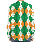 Green Orange And White Argyle Print Long Sleeve Baseball Jersey