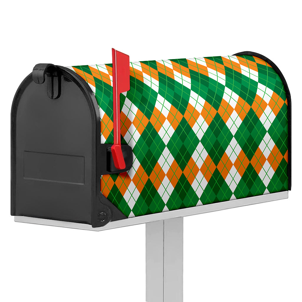 Green Orange And White Argyle Print Mailbox Cover