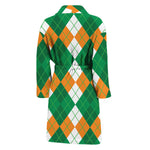 Green Orange And White Argyle Print Men's Bathrobe