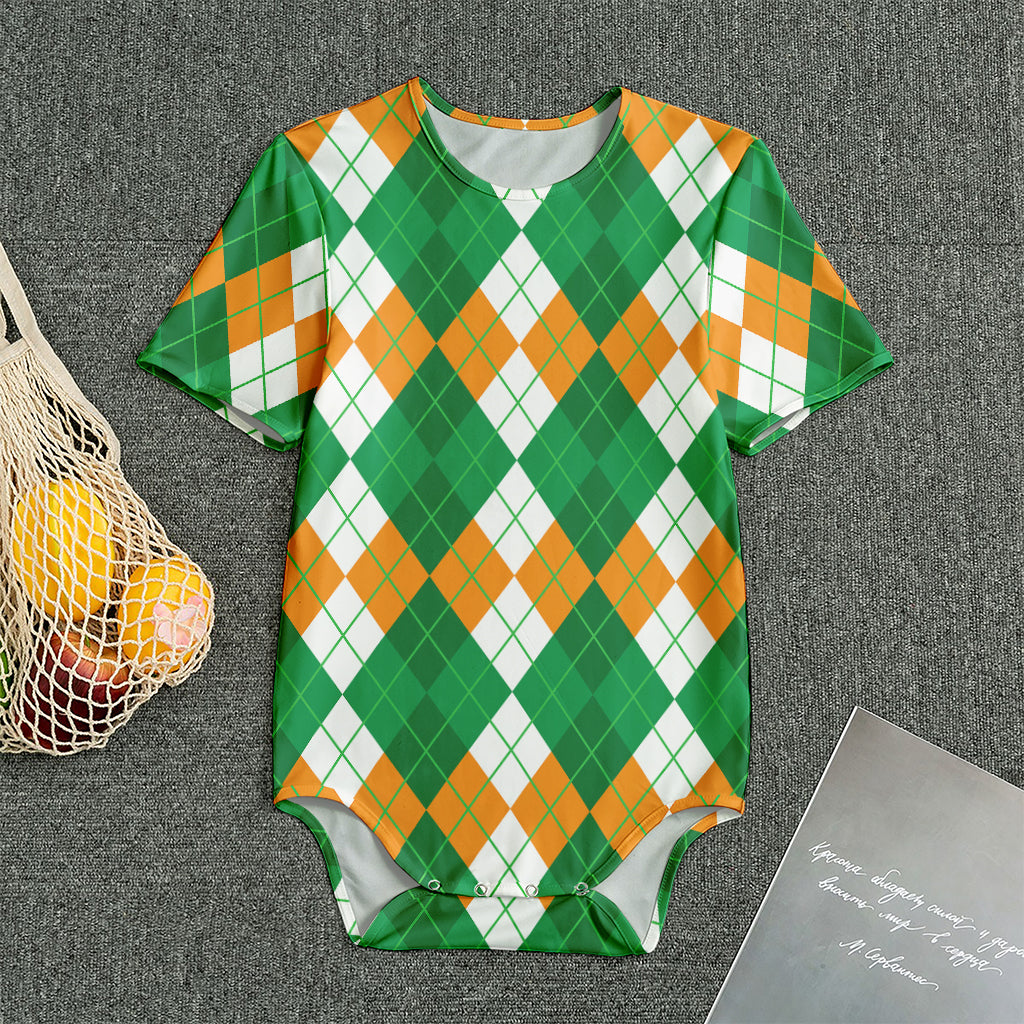 Green Orange And White Argyle Print Men's Bodysuit