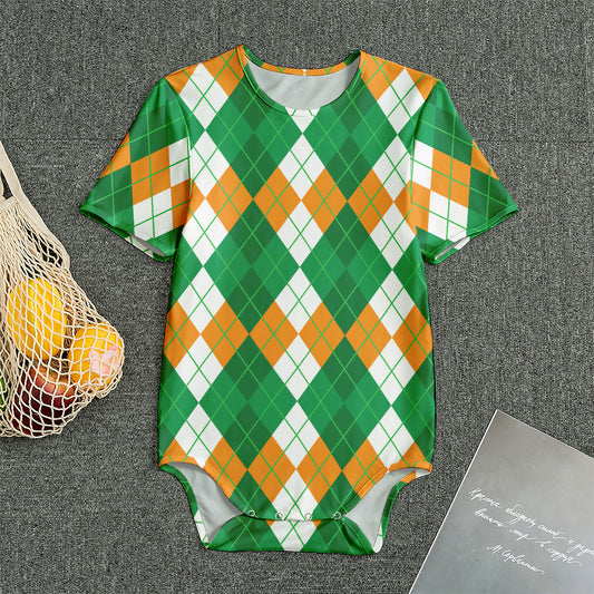 Green Orange And White Argyle Print Men's Bodysuit
