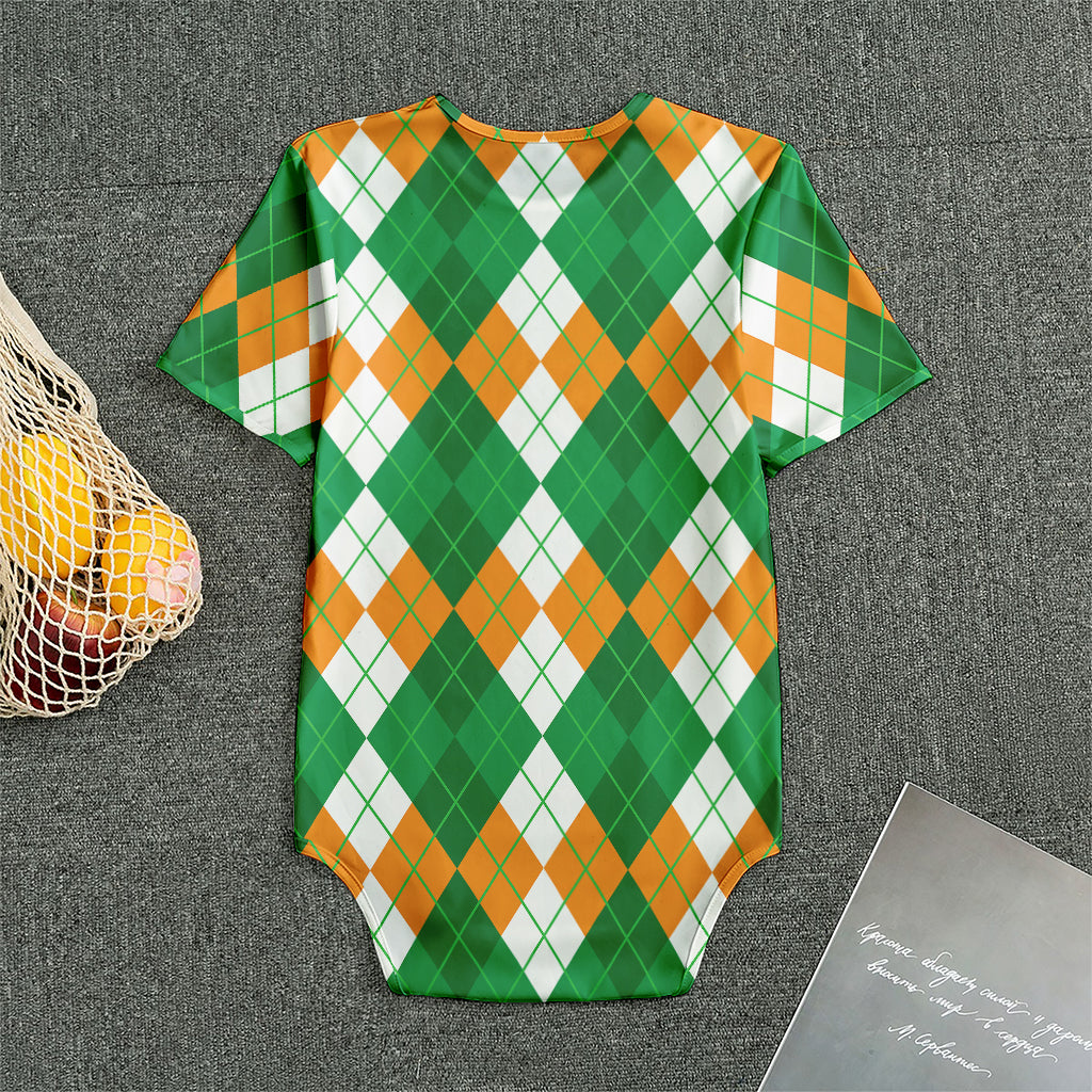 Green Orange And White Argyle Print Men's Bodysuit
