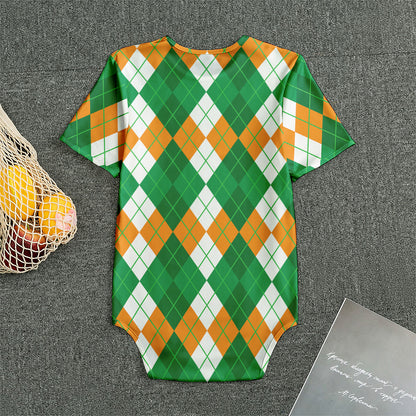 Green Orange And White Argyle Print Men's Bodysuit