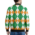 Green Orange And White Argyle Print Men's Bomber Jacket