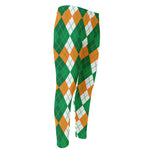 Green Orange And White Argyle Print Men's Compression Pants