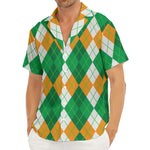 Green Orange And White Argyle Print Men's Deep V-Neck Shirt