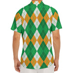 Green Orange And White Argyle Print Men's Deep V-Neck Shirt