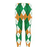 Green Orange And White Argyle Print Men's leggings