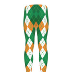Green Orange And White Argyle Print Men's leggings