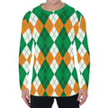 Green Orange And White Argyle Print Men's Long Sleeve T-Shirt