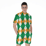 Green Orange And White Argyle Print Men's Rompers