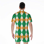 Green Orange And White Argyle Print Men's Rompers
