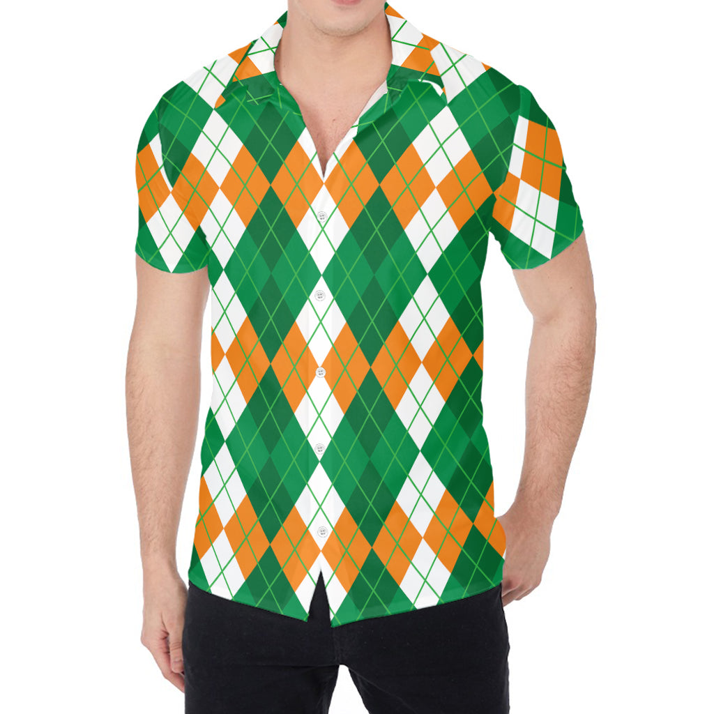 Green Orange And White Argyle Print Men's Shirt
