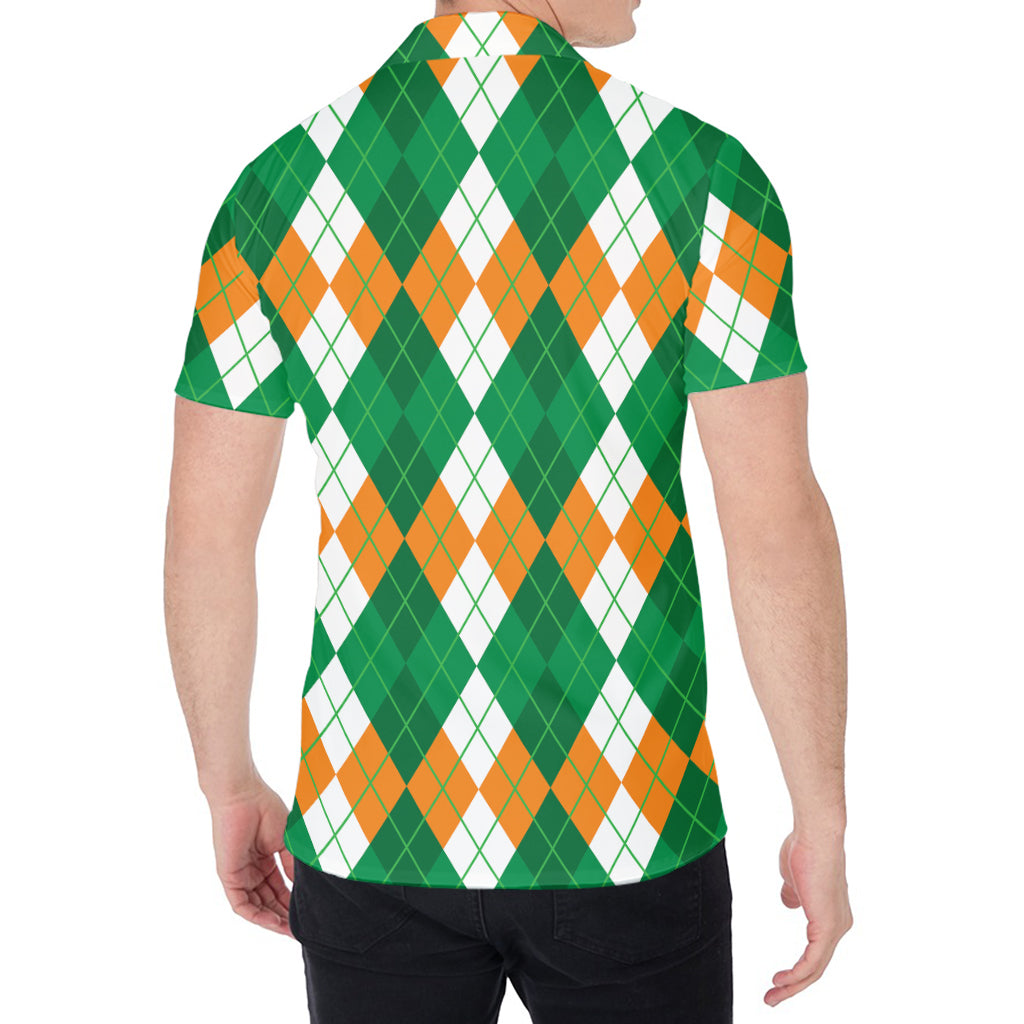 Green Orange And White Argyle Print Men's Shirt