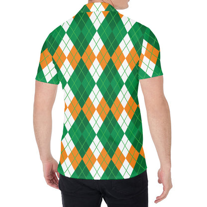 Green Orange And White Argyle Print Men's Shirt