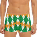 Green Orange And White Argyle Print Men's Short Boxer Briefs