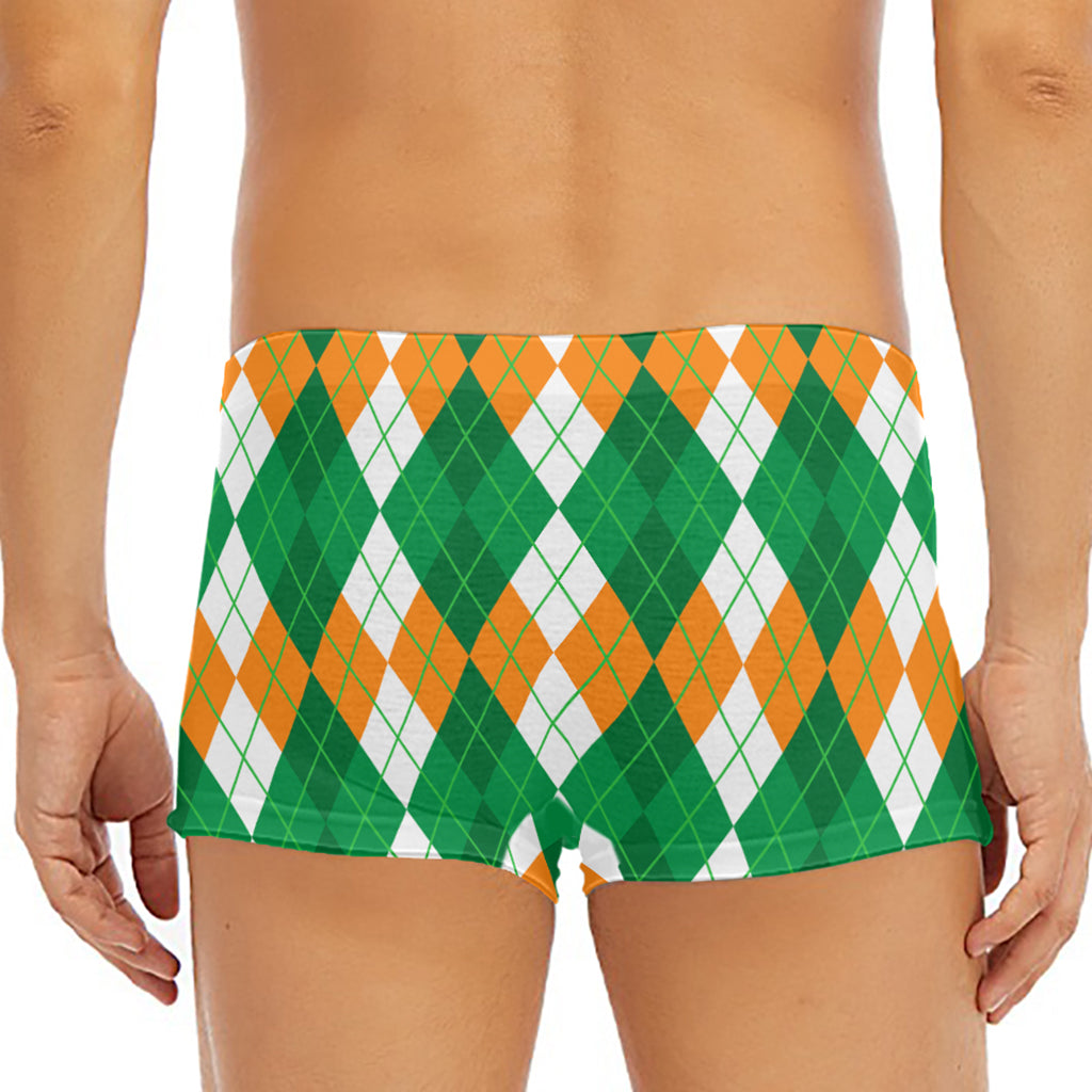 Green Orange And White Argyle Print Men's Short Boxer Briefs