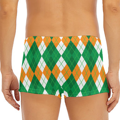 Green Orange And White Argyle Print Men's Short Boxer Briefs