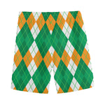 Green Orange And White Argyle Print Men's Sports Shorts
